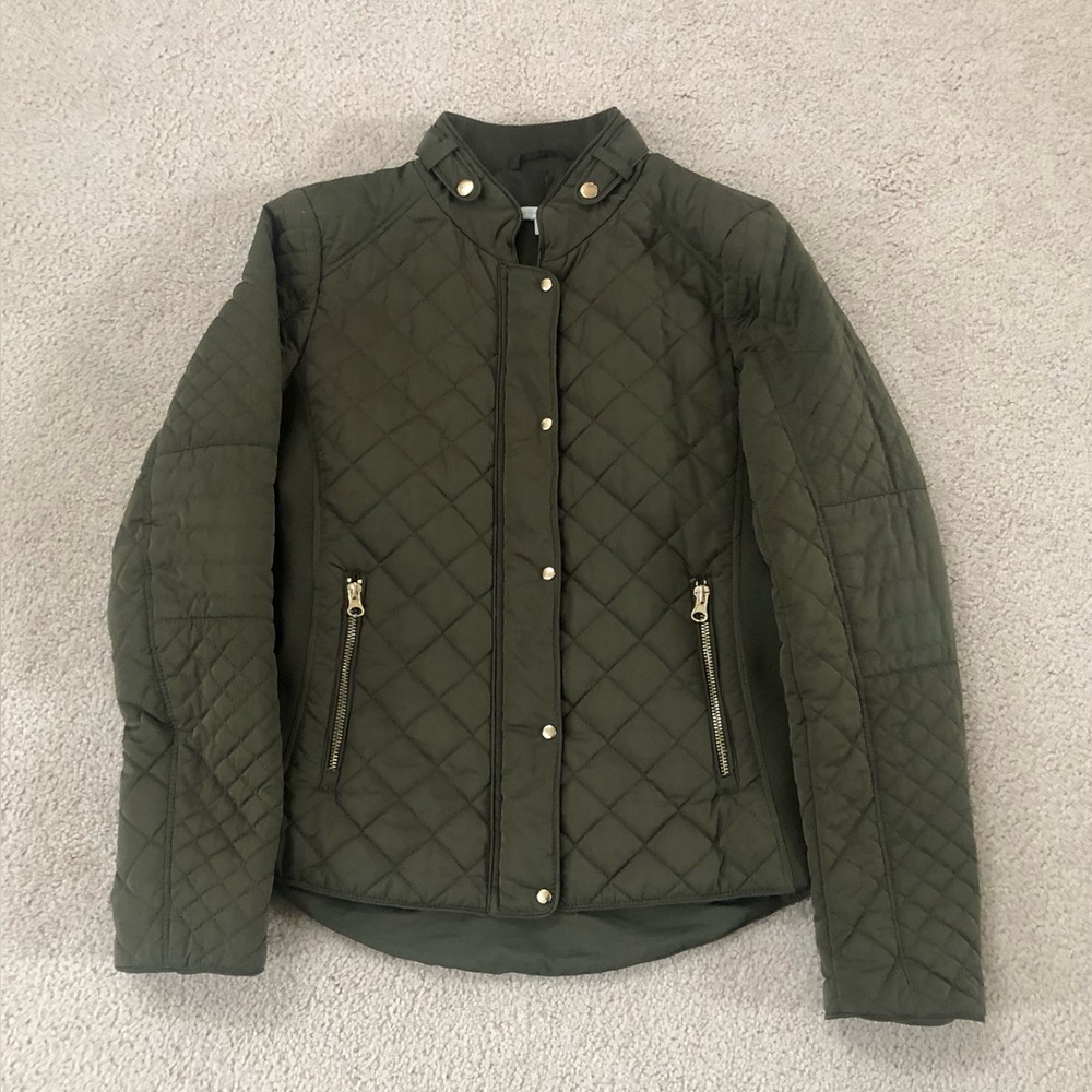 New York & Company Olive Quilted Bomber Jacket Size XS